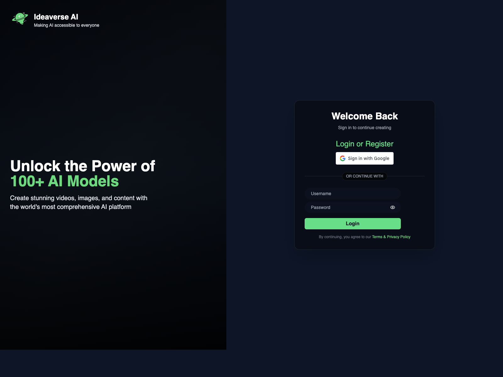 Ideaverse AI desktop website screenshot