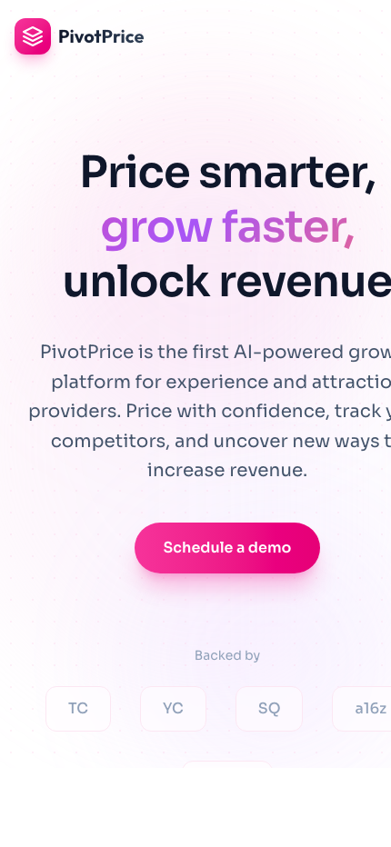 Pivotprice mobile website screenshot